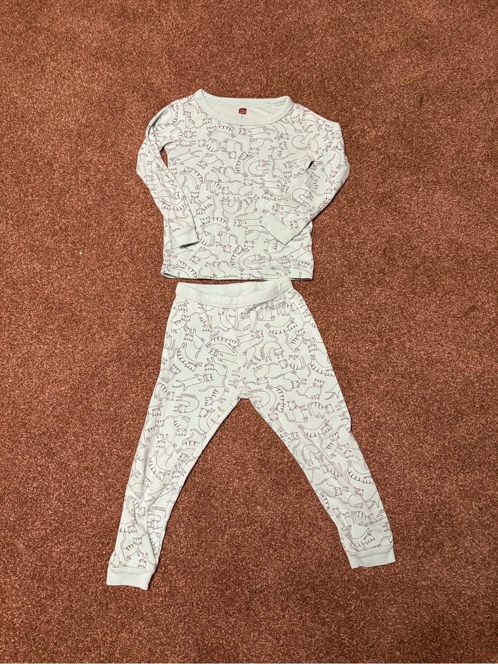 Tea toddler cat pajamas in light teal size 3